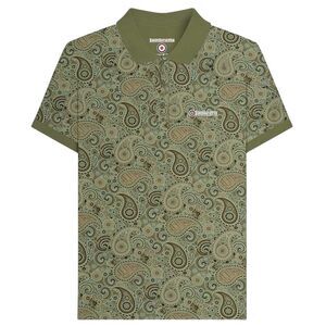 Lambretta Mens SS25 Paisley Branded Polo Shirt / Khaki Green